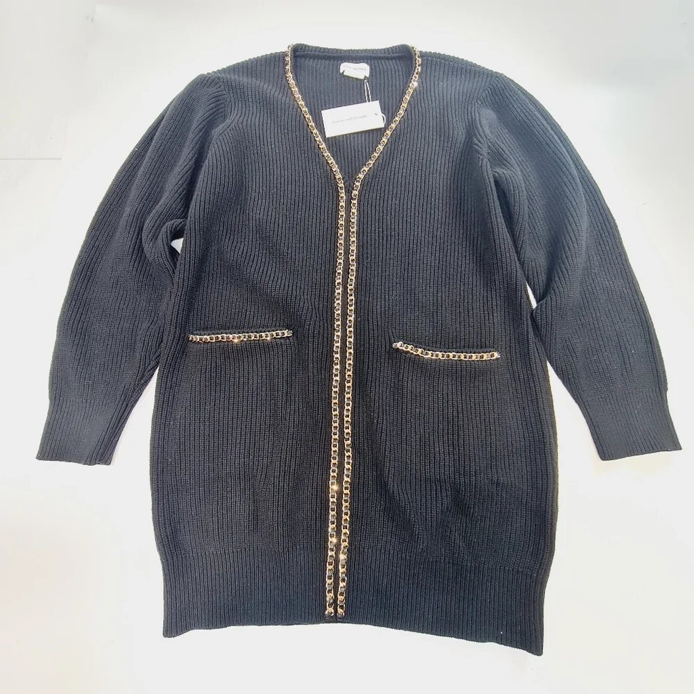Lovers + Friends Black Cardigan with Gold Details - Picture 2 of 10